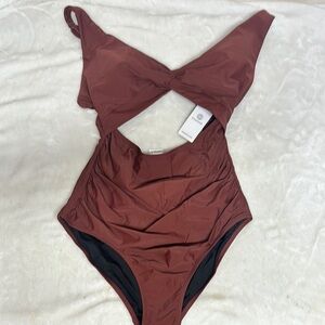 Chic Brown One-Piece Swimsuit with Asymmetrical Cut-Out